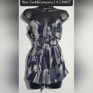New York & Company Navy and White Strapless Bouse